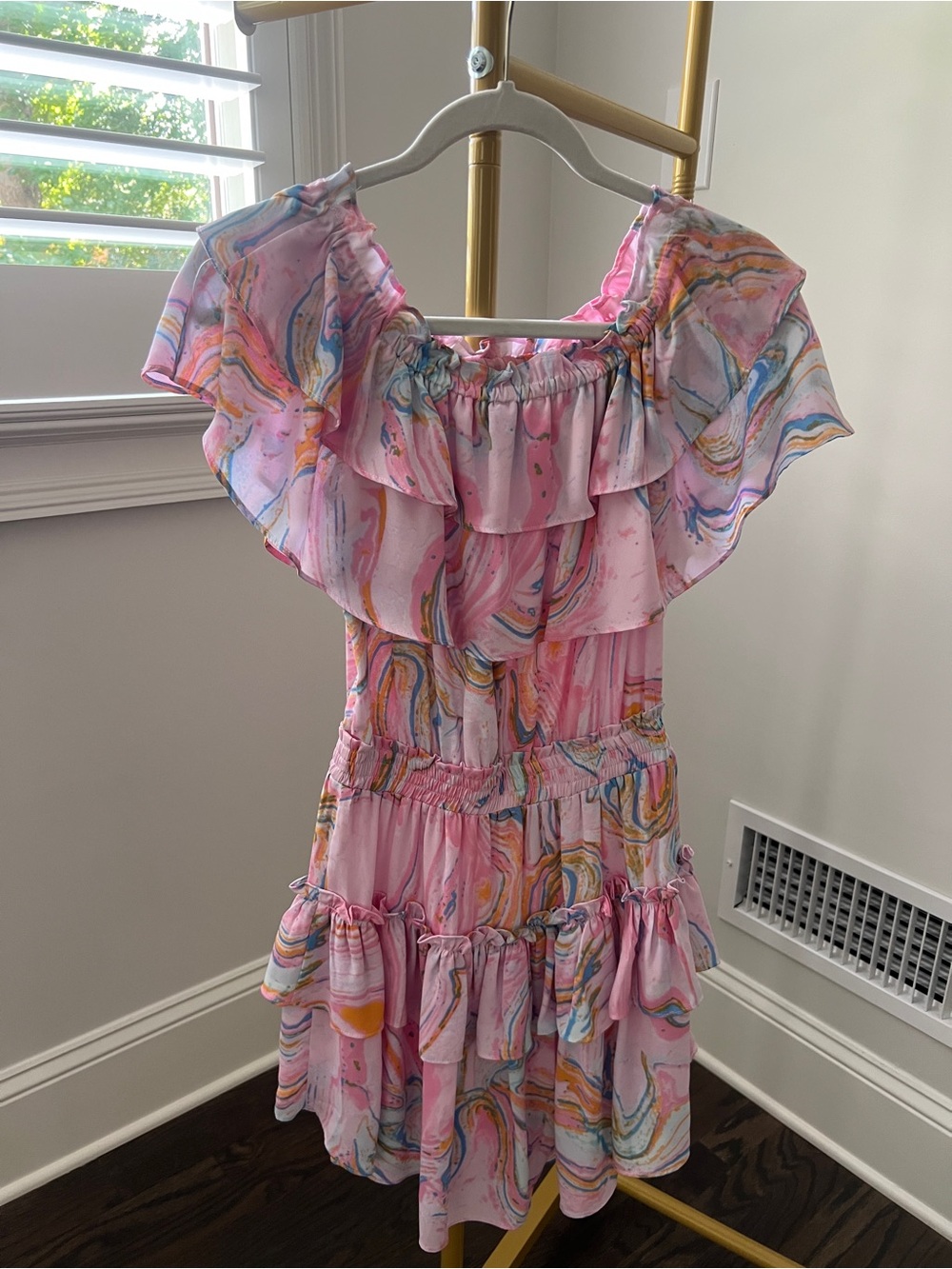 Buddy Love Pink Marble-Print Ruffle Dress